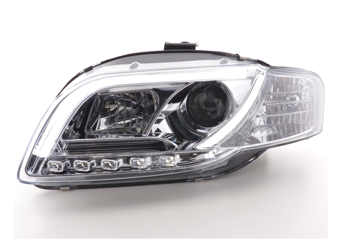 FK Set LED DRL Lightbar Headlights Halo Projector Audi A4 B7 8E 04-08 Chrome LHD