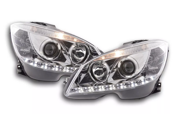 FK LED Headlights DRL Projector Mercedes C-Class W204 07-10 chrome LHD C63 AMG