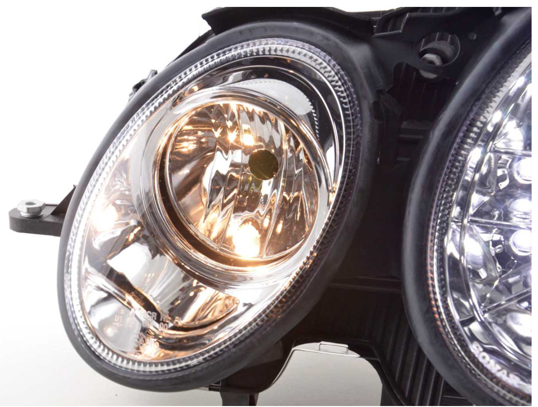 FK LED Headlights LED DRL Projector Mercedes E-Class type W211 02-06 chrome LHD