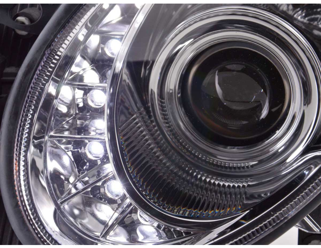 FK LED Headlights LED DRL Projector Mercedes E-Class type W211 02-06 chrome LHD