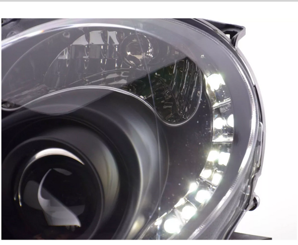 FK LED DRL Angel Eye Projektorscheinwerfer Fiat 500 07- schwarz LHD 