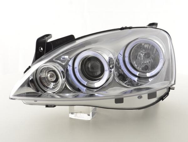 FK LED DRL Angel Eye Projektorscheinwerfer Opel Corsa C 01-06 Chrom LHD 