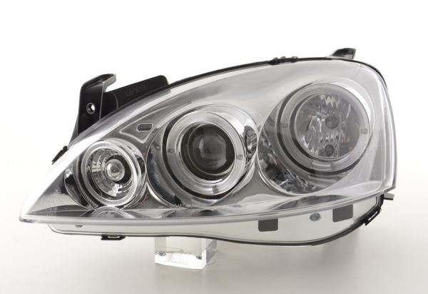 FK LED DRL Angel Eye Projector headlights Opel Corsa C 01-06 chrome LHD