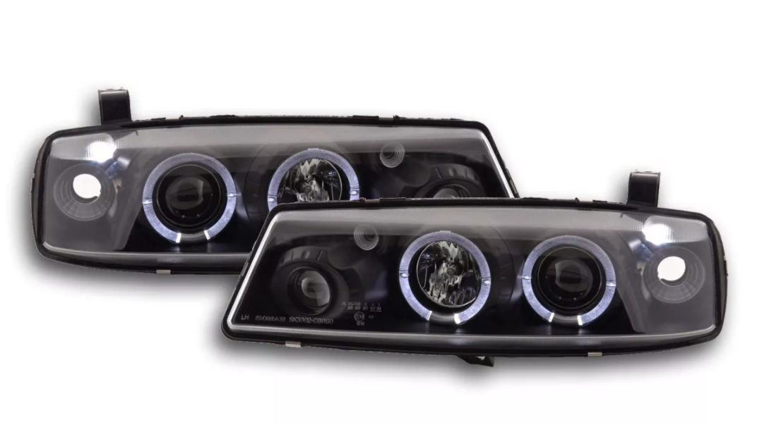 FK LED DRL Angel Eye Projector headlights Opel Calibra 90-98 black LHD