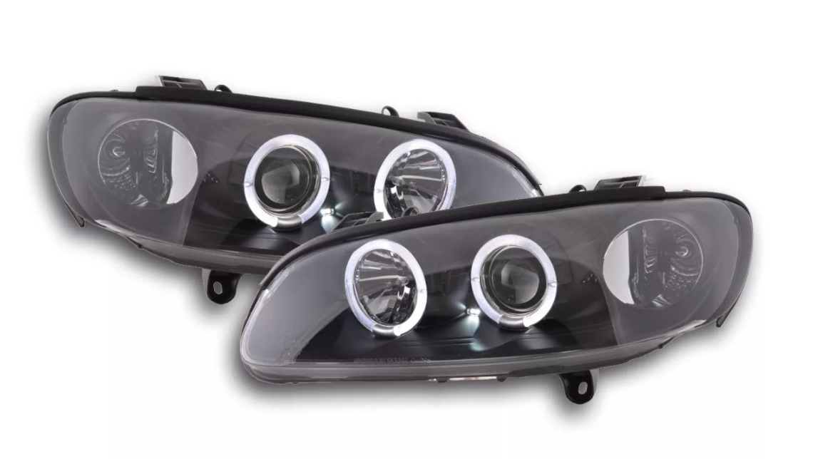 FK LED DRL Angel Eye Projector headlights Opel Vauxhall Omega B 94-99 black LHD