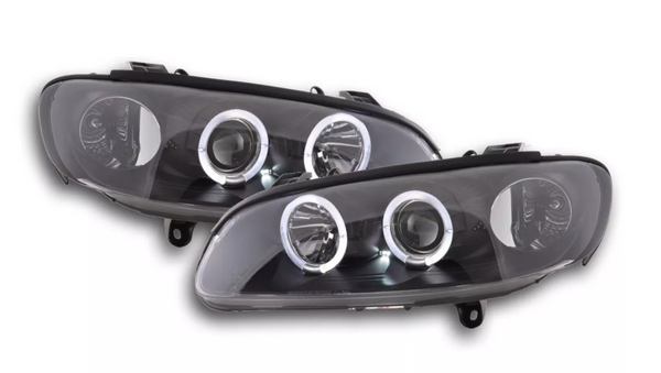 FK LED DRL Angel Eye Projector headlights Opel Vauxhall Omega B 94-99 black LHD