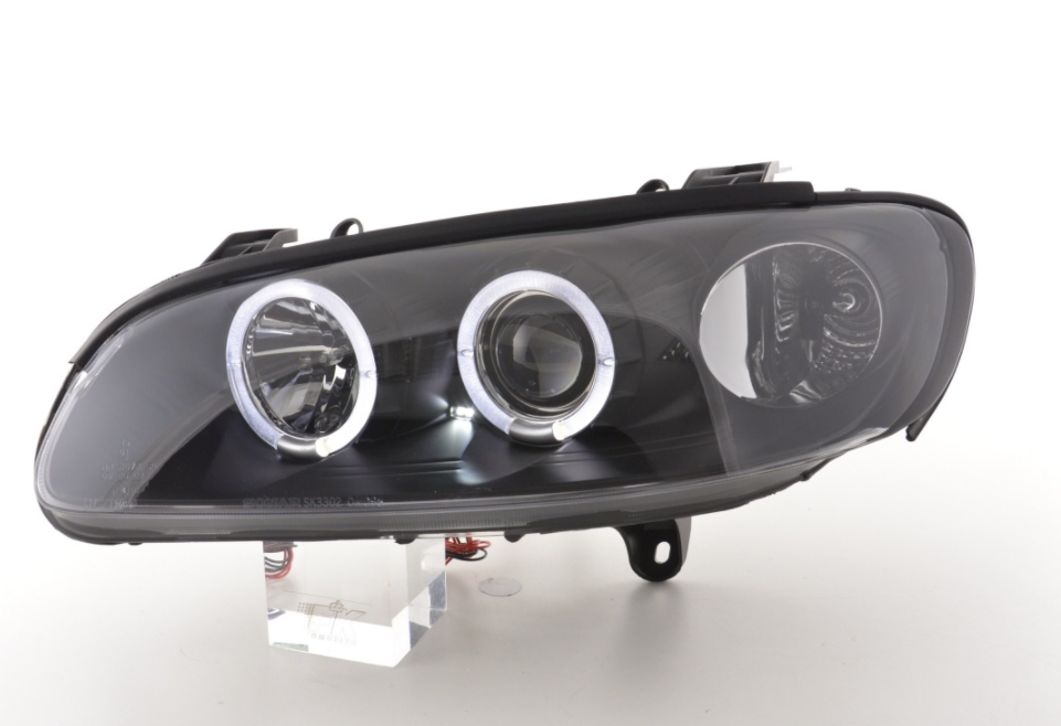 FK LED DRL Angel Eye Projektorscheinwerfer Opel Vauxhall Omega B 94-99 schwarz LHD 