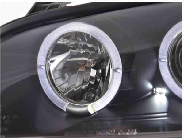 FK LED DRL Angel Eye Projector headlights Opel Vauxhall Omega B 94-99 black LHD