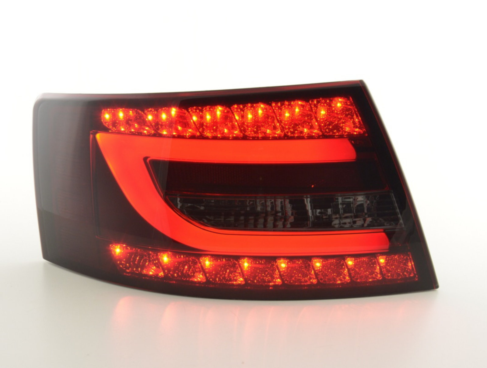 FK Automotive LED-Rückleuchten für Audi A6 Limousine, Rot, Schwarz, C6 4F 04–08, Lichtleiste, LHD