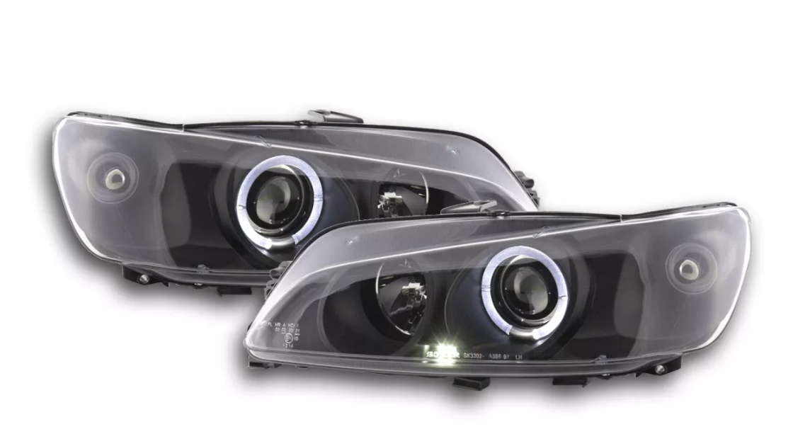 FK LED DRL Angel Eye Projector headlights Peugeot 306 97-00 black LHD