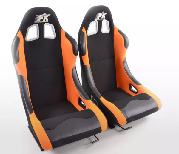 FK Universal Fixed Back Bucket Seats & slide runners Orange Track Drift Car 4x4