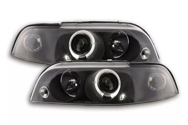 FK LED DRL Angel Eye Projector headlights Fiat Punto 1 MK1 176 93-98 black LHD