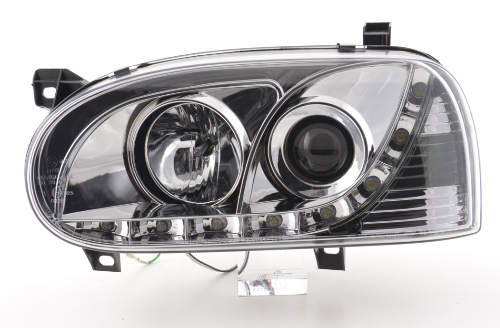 FK Paar LED DRL Projektorscheinwerfer VW Golf 3 MK3 91-97 Schwarz Chrom LHD 