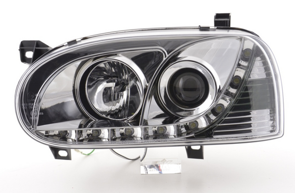 FK Pair LED DRL Projector headlights VW Golf 3 MK3 91-97 black chrome LHD