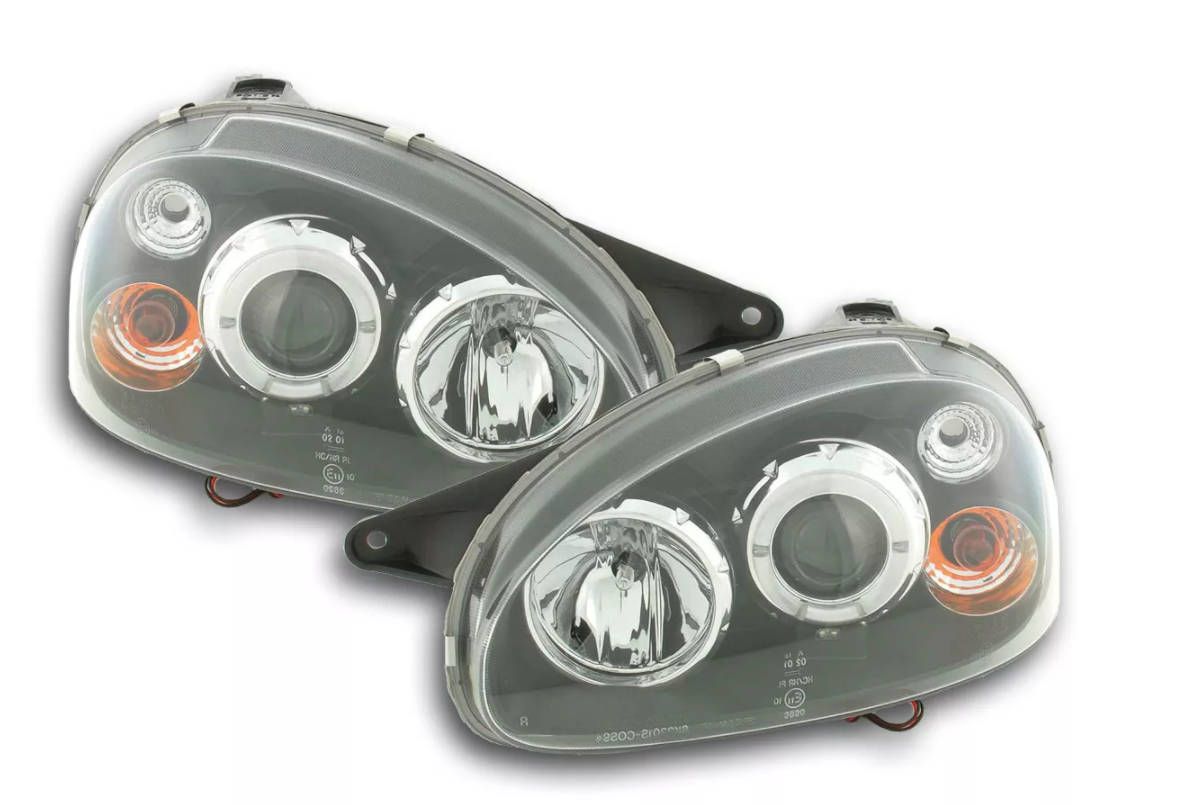 FK LED DRL Angel Eye Projector headlights Opel Vauxhall Corsa B 94-00 black