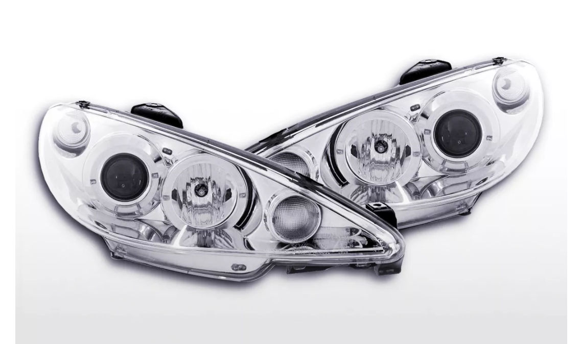 FK LED DRL Angel Eye Projector headlights Peugeot 206 98-03 chrome LHD