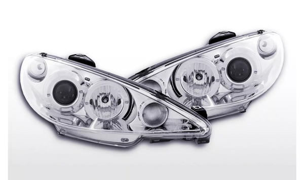 FK LED DRL Angel Eye Projektorscheinwerfer Peugeot 206 98-03 Chrom LHD 