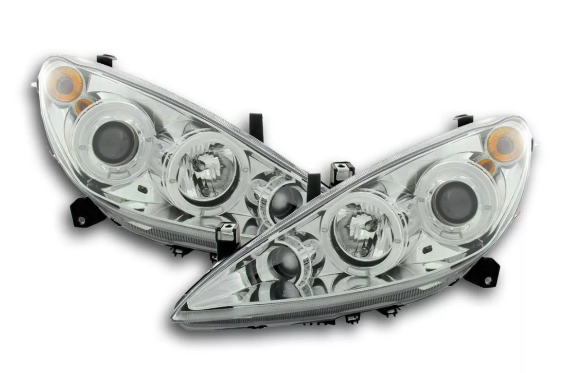 FK LED DRL Angel Eye Projector headlights Peugeot 307 01-06 chrome LHD