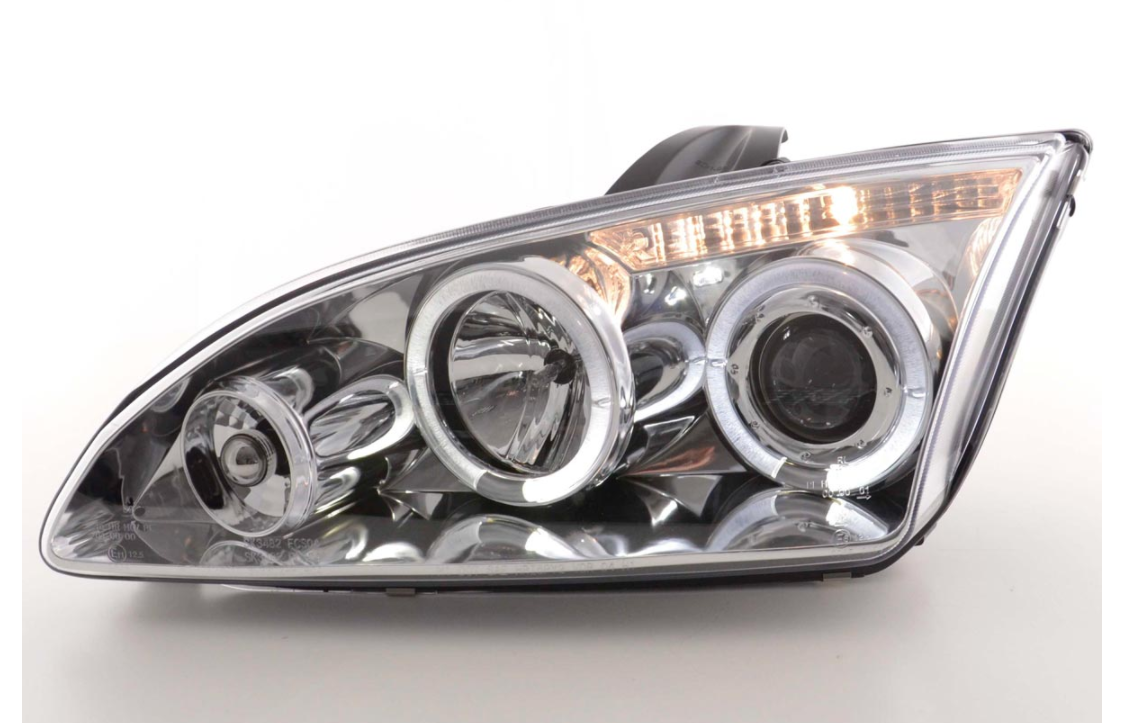 FK LED DRL Angel Eye Projector headlights Ford Focus 2 MK2 C307 05-08 chrome LHD