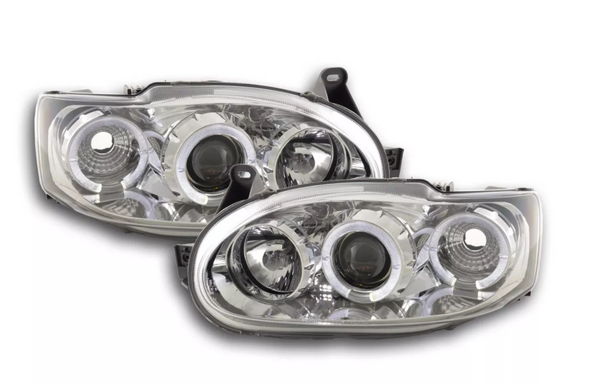 FK Pair LED DRL Black headlights Ford Escort MK6 MK7 95-09 chrome LHD ST RS