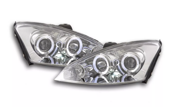 FK Pair LED DRL Black headlights Ford Focus 1 MK1 C170 00-04 chrome LHD ST RS