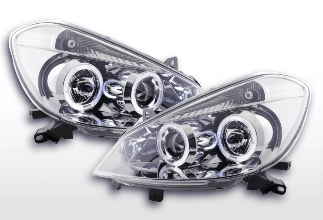 FK LED DRL Angel Halo Eye Projector headlights Renault Clio 3 R 05+ chrome RHD