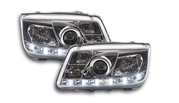 FK LED DRL Angel Eye Projector Headlight set VW Bora 1J 98-05 chrome LHD