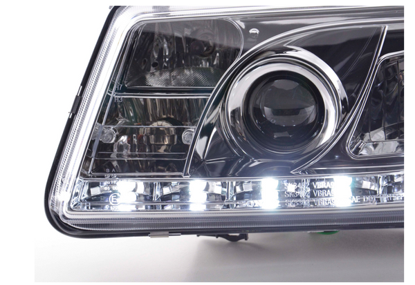 FK LED DRL Angel Eye Projector Headlight set VW Bora 1J 98-05 chrome LHD