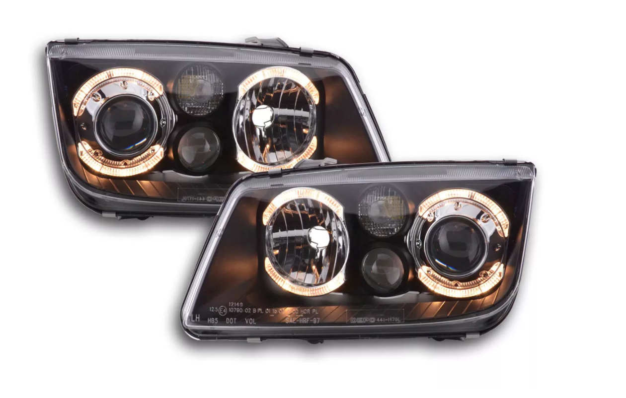 FK LED DRL Angel Eye Halo Projektorscheinwerfer VW Bora 1J 98–04 schwarz RHD &amp; LHD