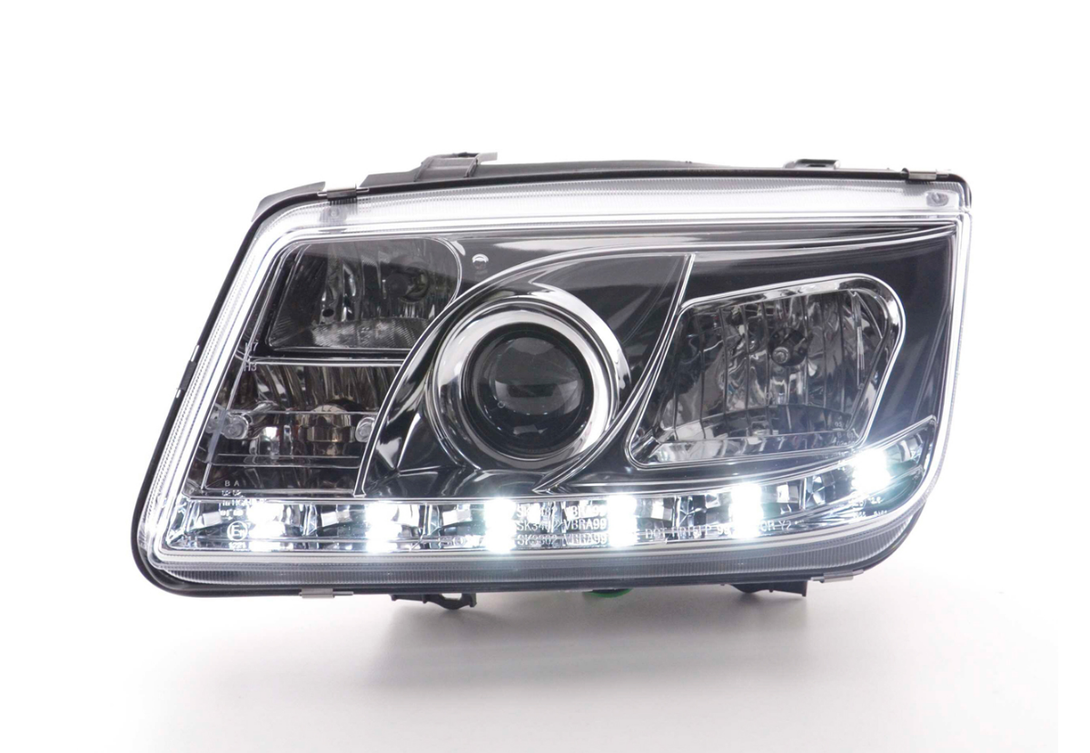 FK LED DRL Angel Eye Projector Headlight set VW Bora 1J 98-05 chrome LHD