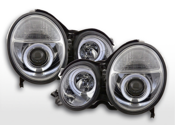 FK LED DRL Angel Eye Projektor-Scheinwerfer-Set Mercedes E-Klasse W210 99–01 RHD