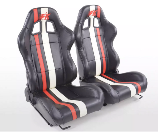 FK Universal Lux Motorsport Recline Bucket Seats Black Red Stripe Car 4x4 Van