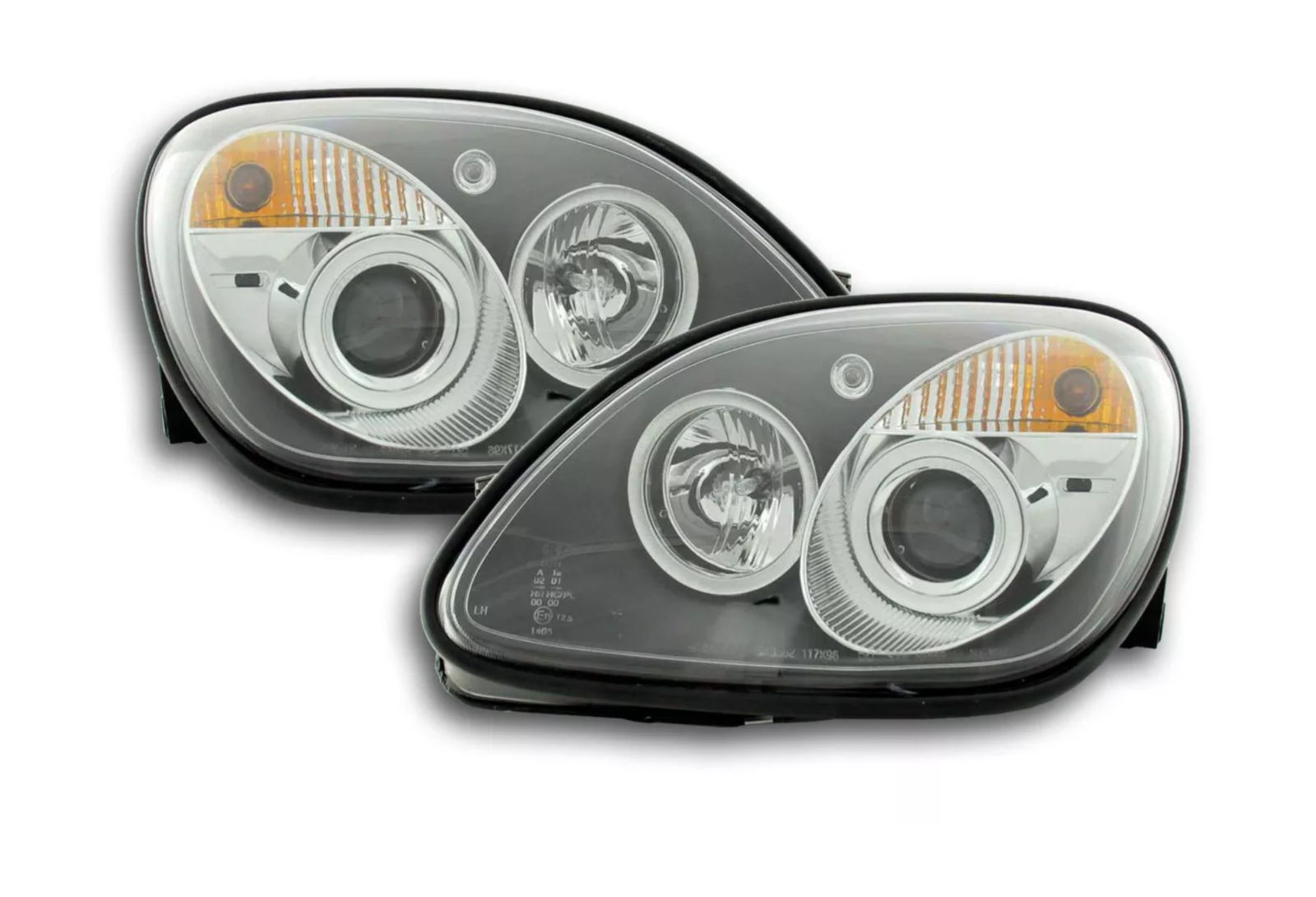 FK LED DRL Angel Eye Projektorscheinwerfer Mercedes SLK Typ R170 96-02 schwarz AMG