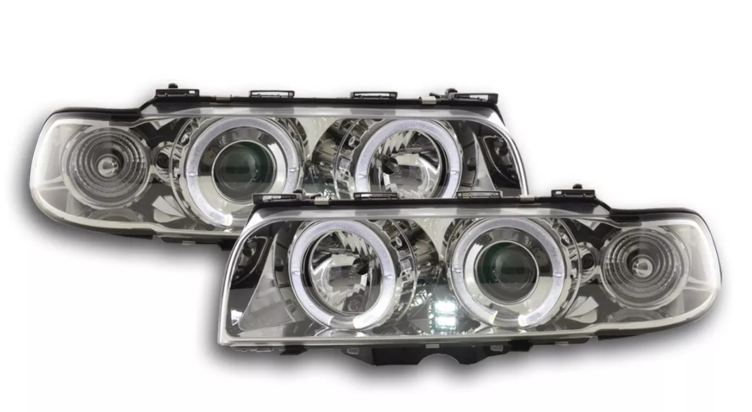 FK Pair LED DRL Angel Projector headlights BMW 7-series E38 95-98 chrome RHD