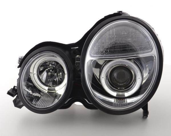 FK LED DRL Angel Eye Projector Headlights Mercedes E-Class W210 99-01 chrome LHD