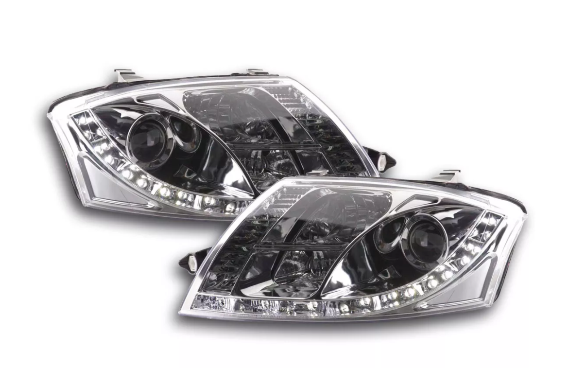 FK Paar LED DRL-Scheinwerfer Audi TT 8N 99-06 Schwarz Chrom 1.8 3.2 Quattro LHD