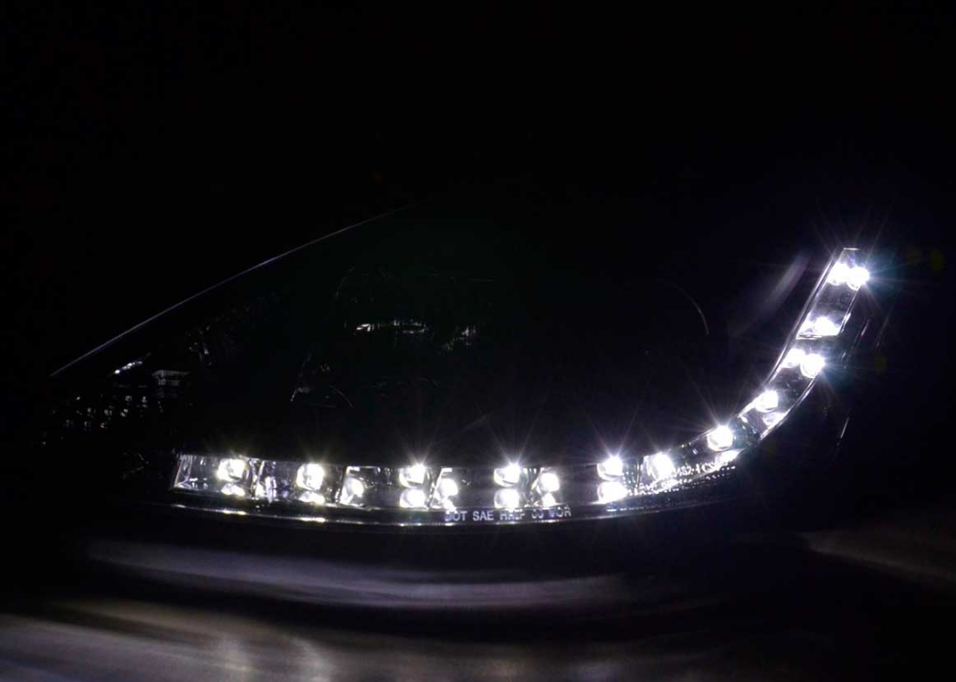 FK LED DRL Angel Eye Halo Lightbar Headlights Ford Focus 1 MK1 C170 01-04 black RHD