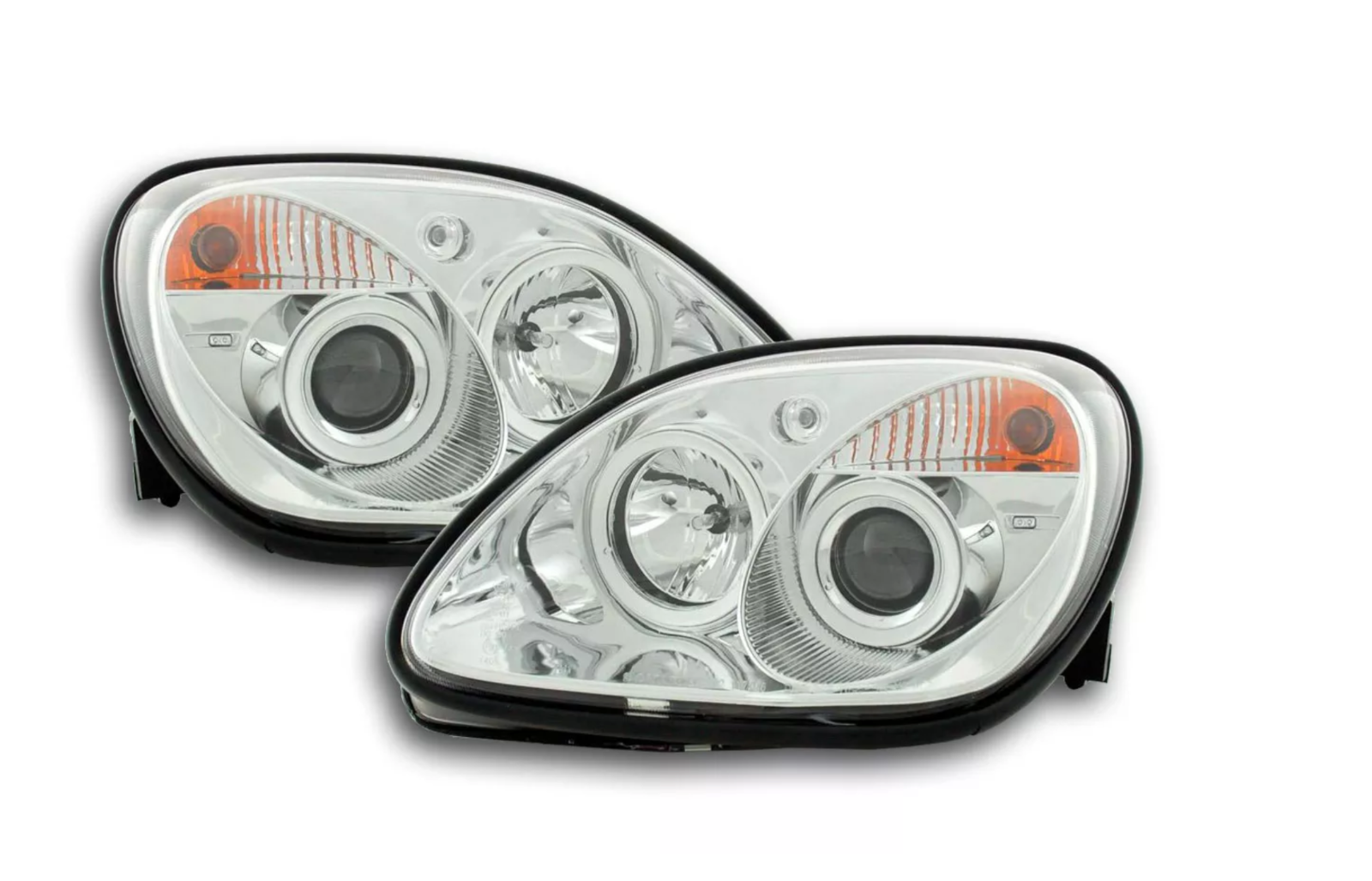 FK LED DRL Angel Eye Projektor Scheinwerfer Set Mercedes SLK Typ R170 96-02 chrom