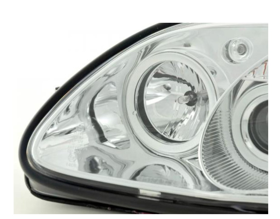 FK LED DRL Angel Eye Projektor Scheinwerfer Set Mercedes SLK Typ R170 96-02 chrom