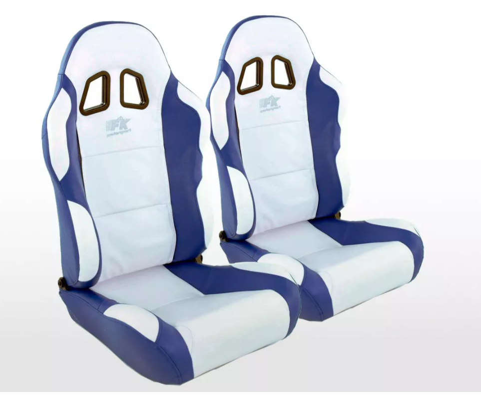 FK Univ Bucket Sports Seats & Runners White & Blue Defender 90 T5 T6 4x4 Car