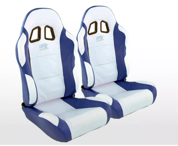 FK Univ Bucket Sports Seats &amp; Runners White &amp; Blue Defender 90 T5 T6 4x4 Car