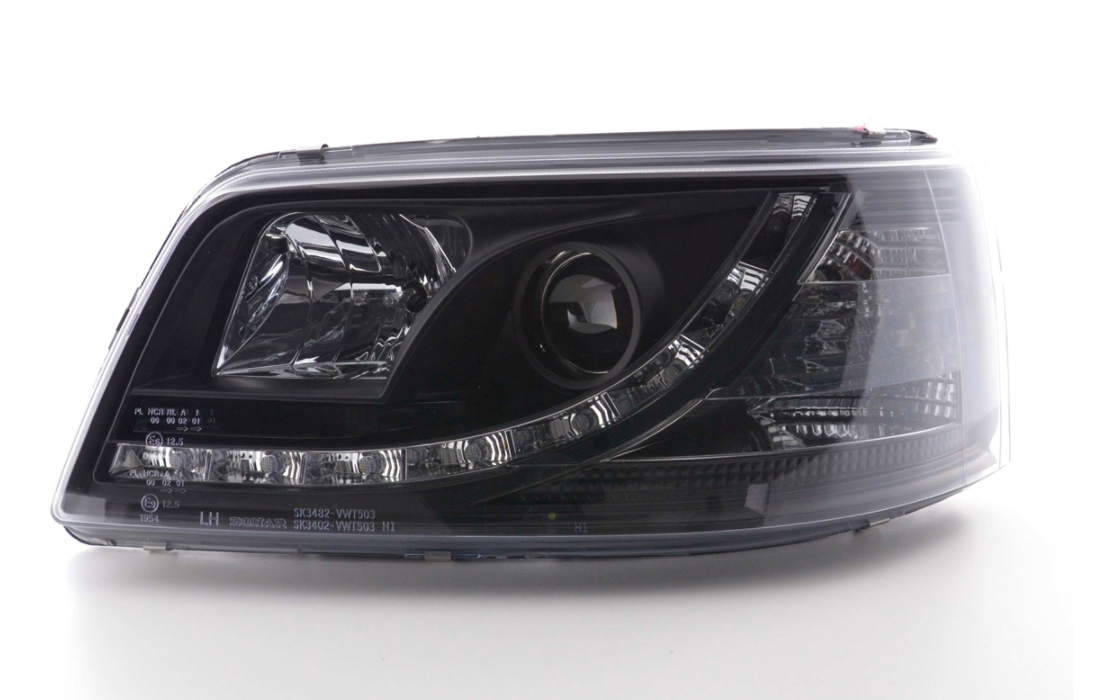 FK Paar LED DRL Projektorscheinwerfer VW Van Camper Transporter T5 T5 03–09 Schwarz