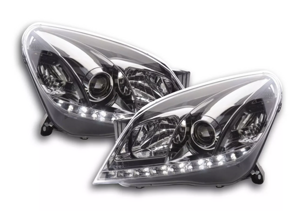 FK Pair LED DRL Halo Projector headlights Opel Vauxhall Astra H 04-10 chrome LHD