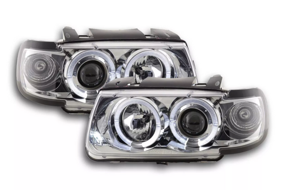 FK LED DRL Angel Halo Ring Eye Projector Headlights VW Polo 6N 94-99 chrome