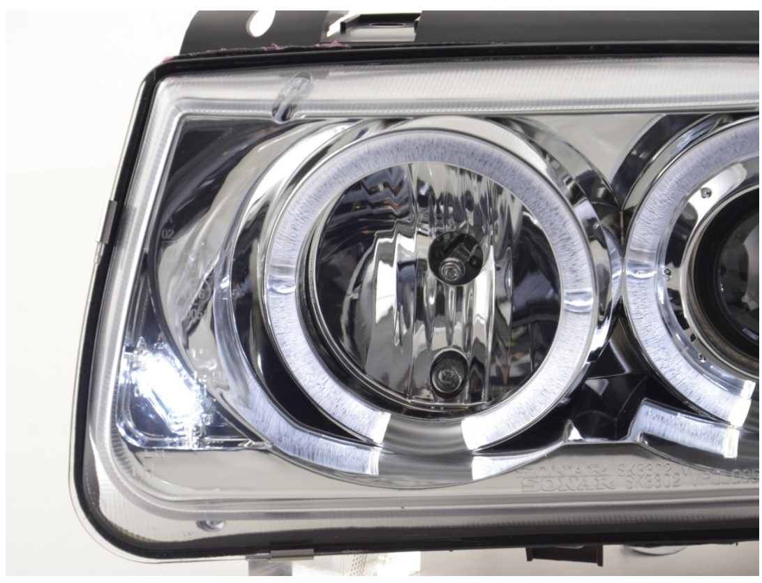 FK LED DRL Angel Halo Ring Eye Projektorscheinwerfer VW Polo 6N 94-99 Chrom