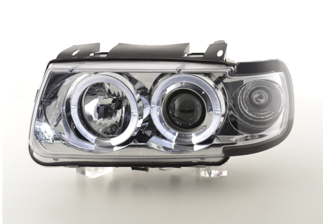 FK LED DRL Angel Halo Ring Eye Projector Headlights VW Polo 6N 94-99 chrome