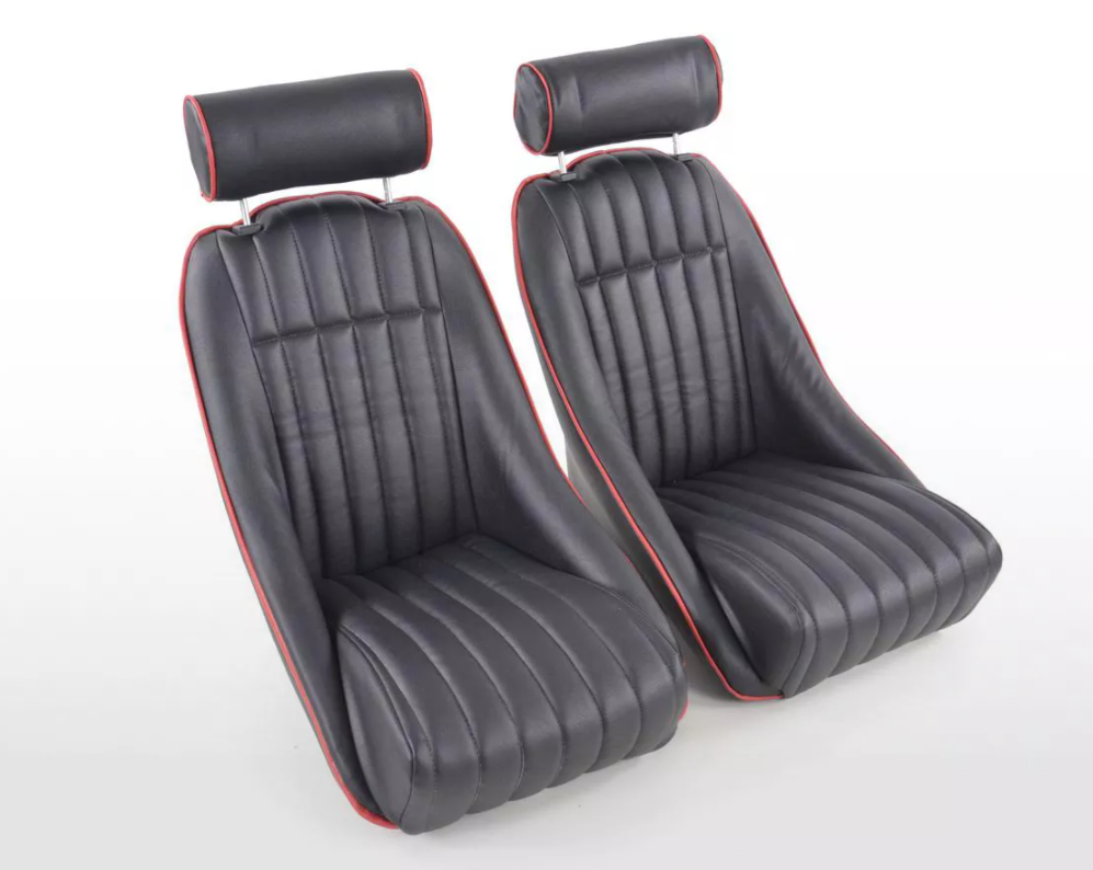 FK Pair Black Red Piping Classic Car Retro Kit Sports Fixed Back Bucket Seats