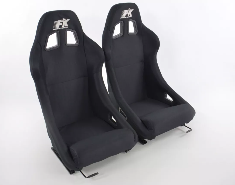 FK Universal Full Bucket Sports Seats BLACK Car 4x4 Kit Van inc slide runners