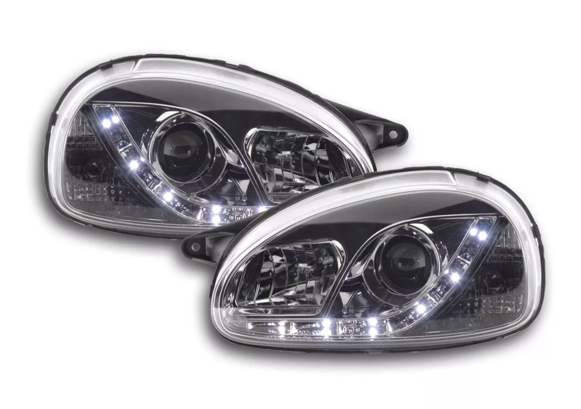 FK LED Headlights Halo DRL Opel Vauxhall Corsa B 2 MK2 94-00 chrome