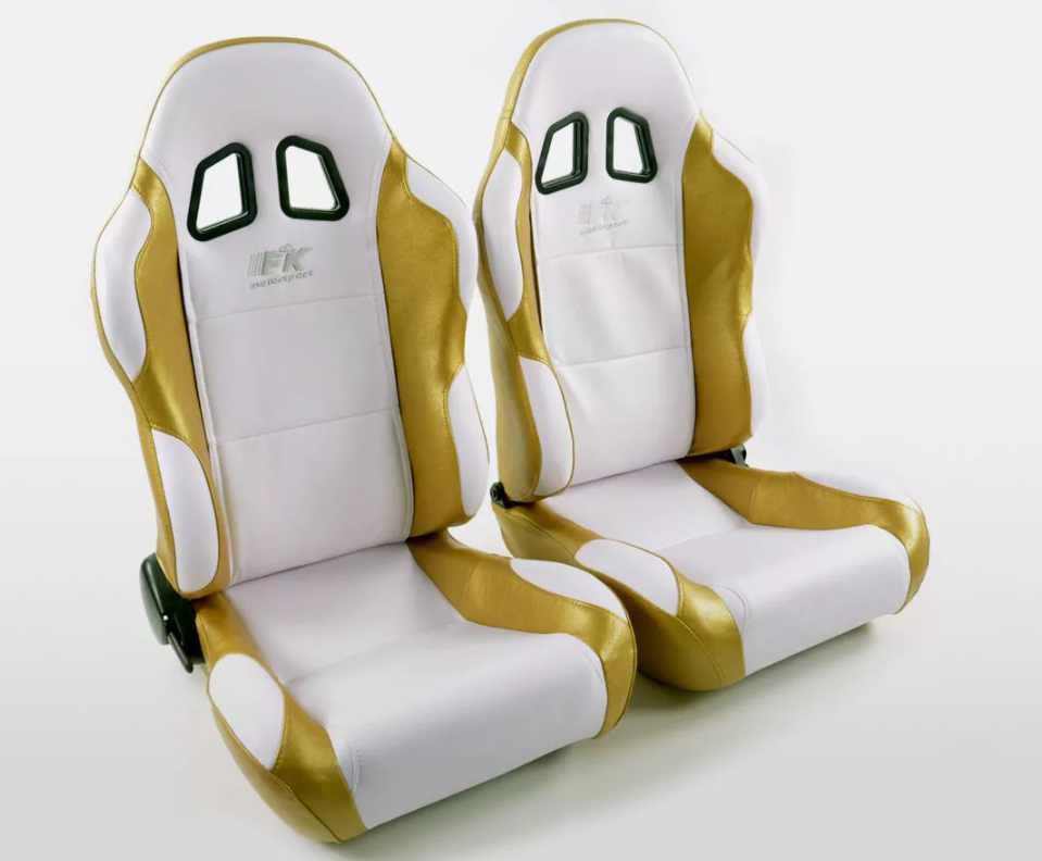 FK Univ Bucket Sports Seats &amp; Runners White &amp; Gold Defender 90 T5 T6 4x4 Car